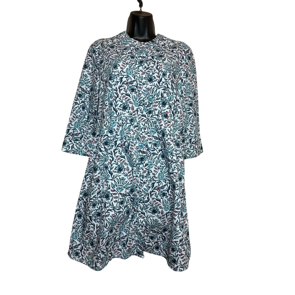 Southern Tide Women's Blue White Pink Floral Cotton Summer Dress Button Down SML